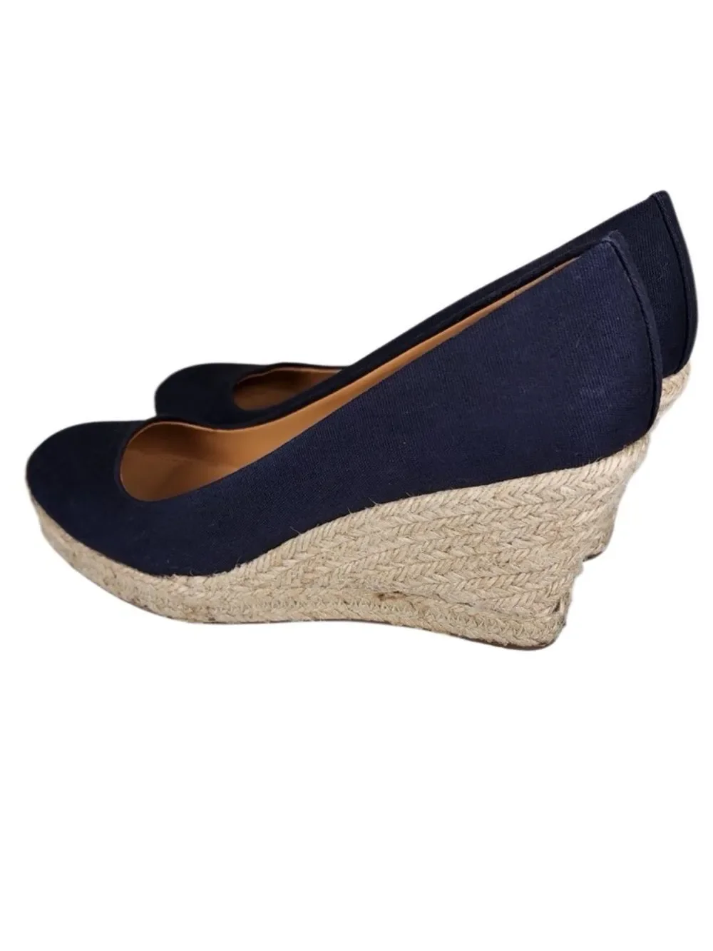 J. Crew J by Crew Navy Blue Canvas Espadrille Wedge Sandals, Size 9